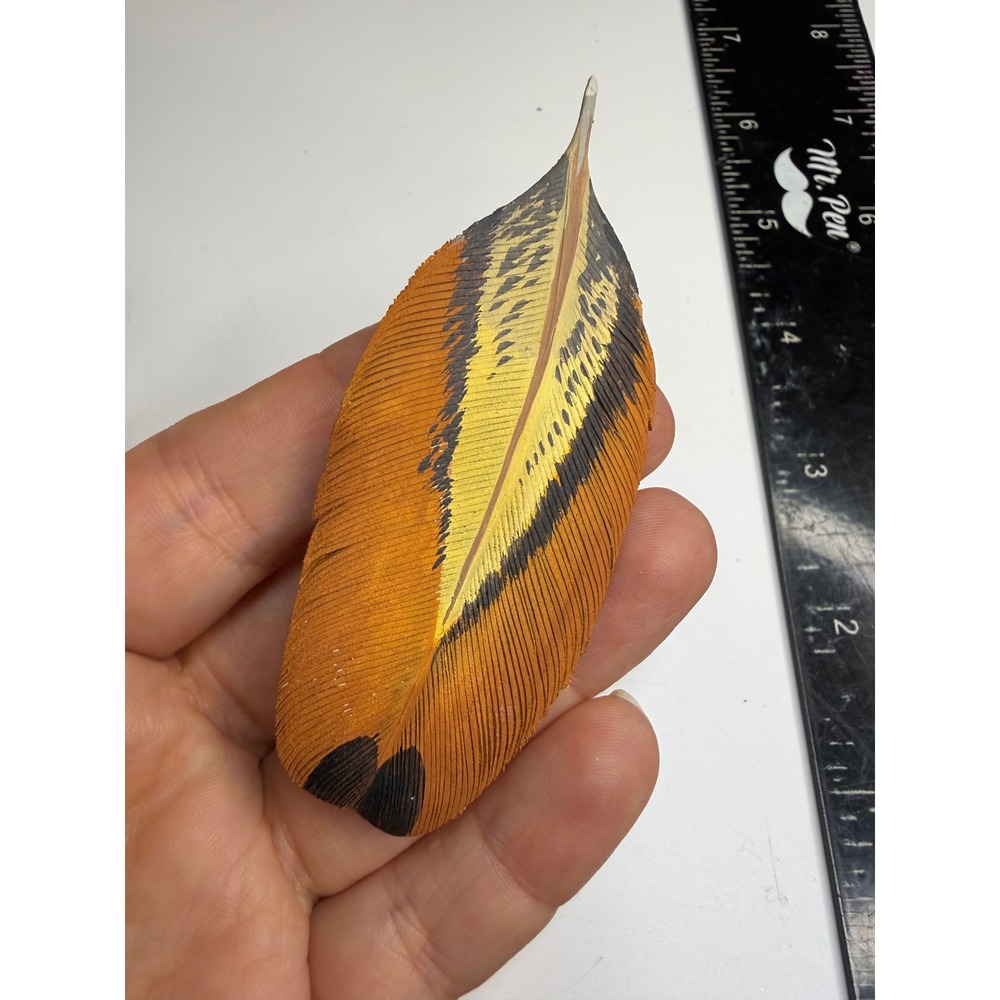 Ward E Herrmann Hand Painted Wood Pheasant Side Feather Brooch Pin Artisan Art